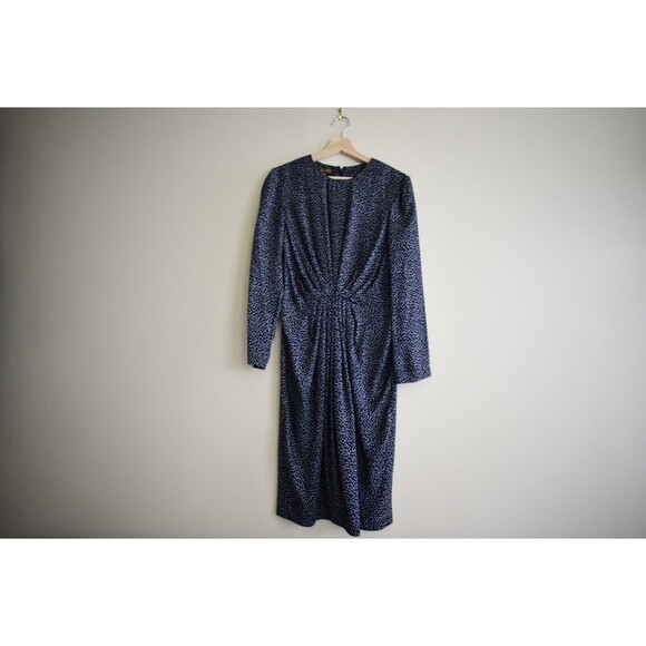 Vintage 80s does 40s Silk dress, polka dots gathered front No6, minimalist, Sz8 - Picture 1 of 7